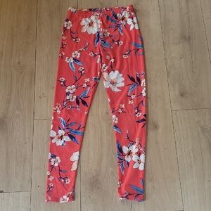 Red and White Floral Leggings Stretchy Knit